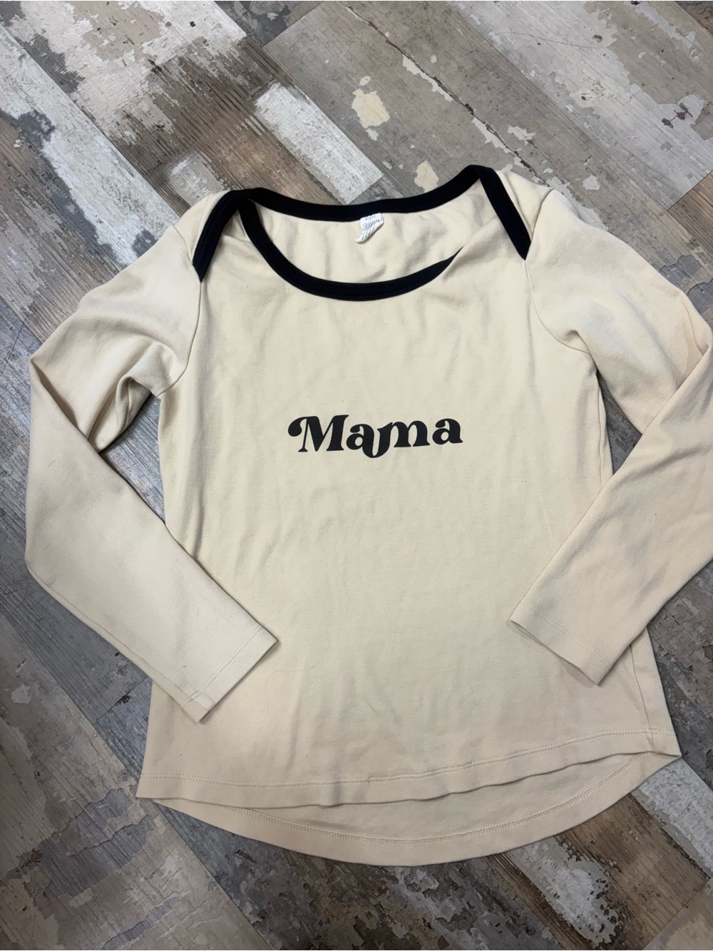 Mama Long-Sleeve Tee in Cream with Black Trim